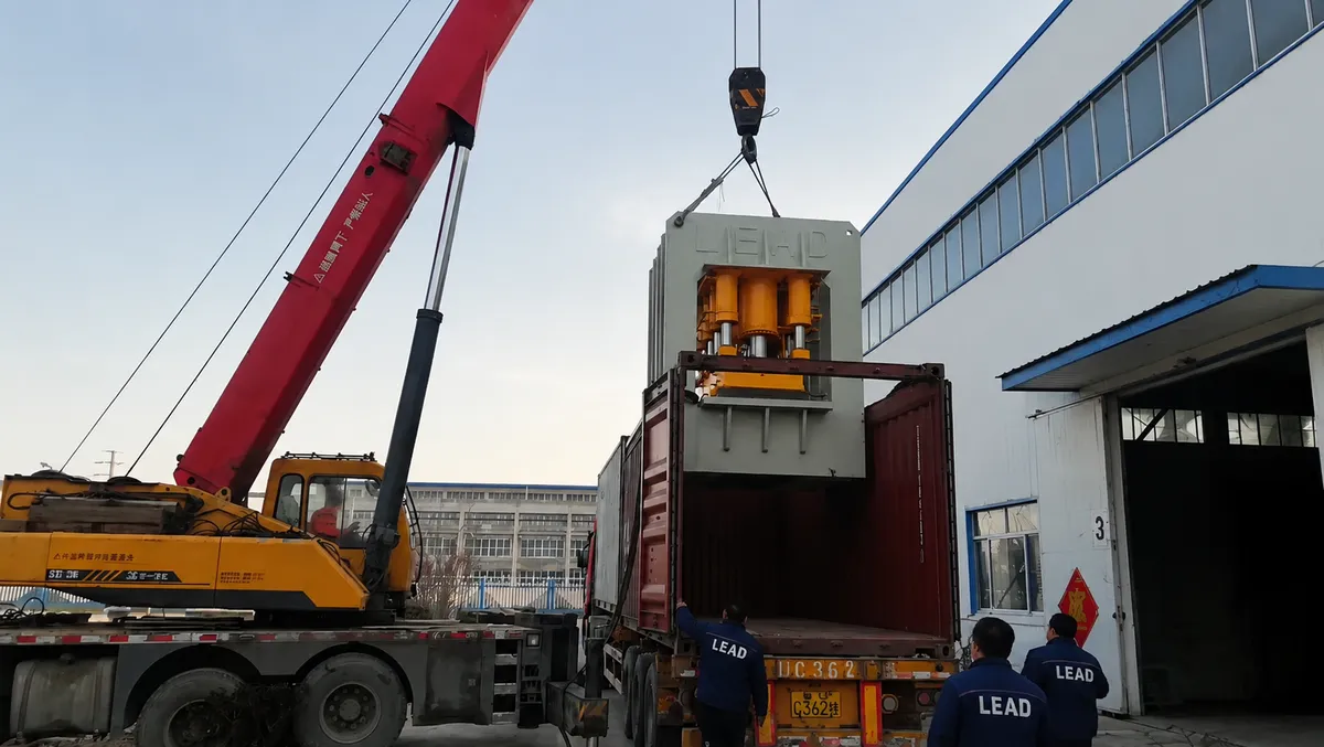 Crane loading a press for export shipment